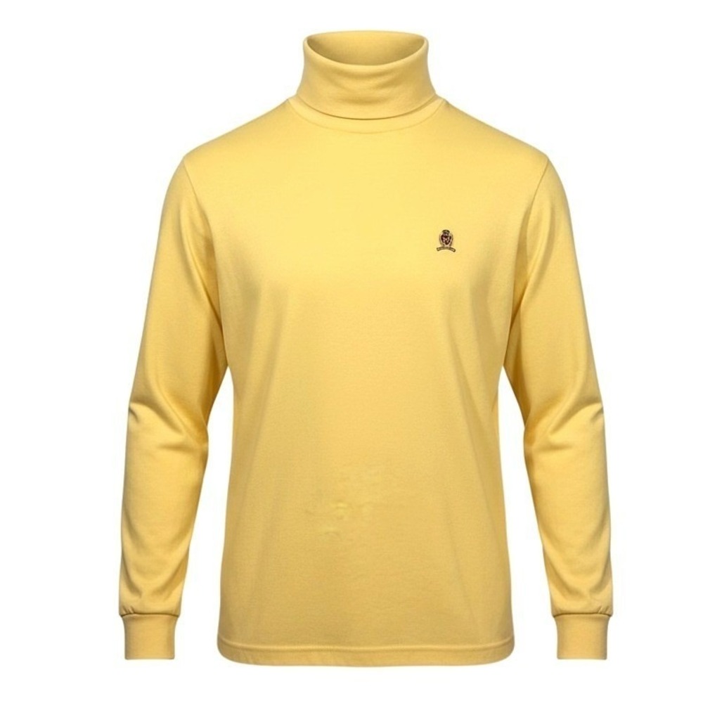 Vtg Tommy Hilfiger Turtleneck Crest Logo Butter Yellow Preppy Old Money Cotton M